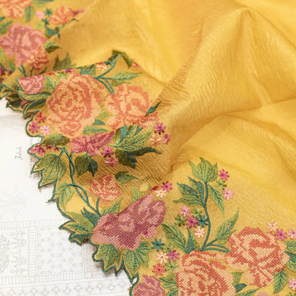 Chartreuse Crush Tissue Sari with Floral Border