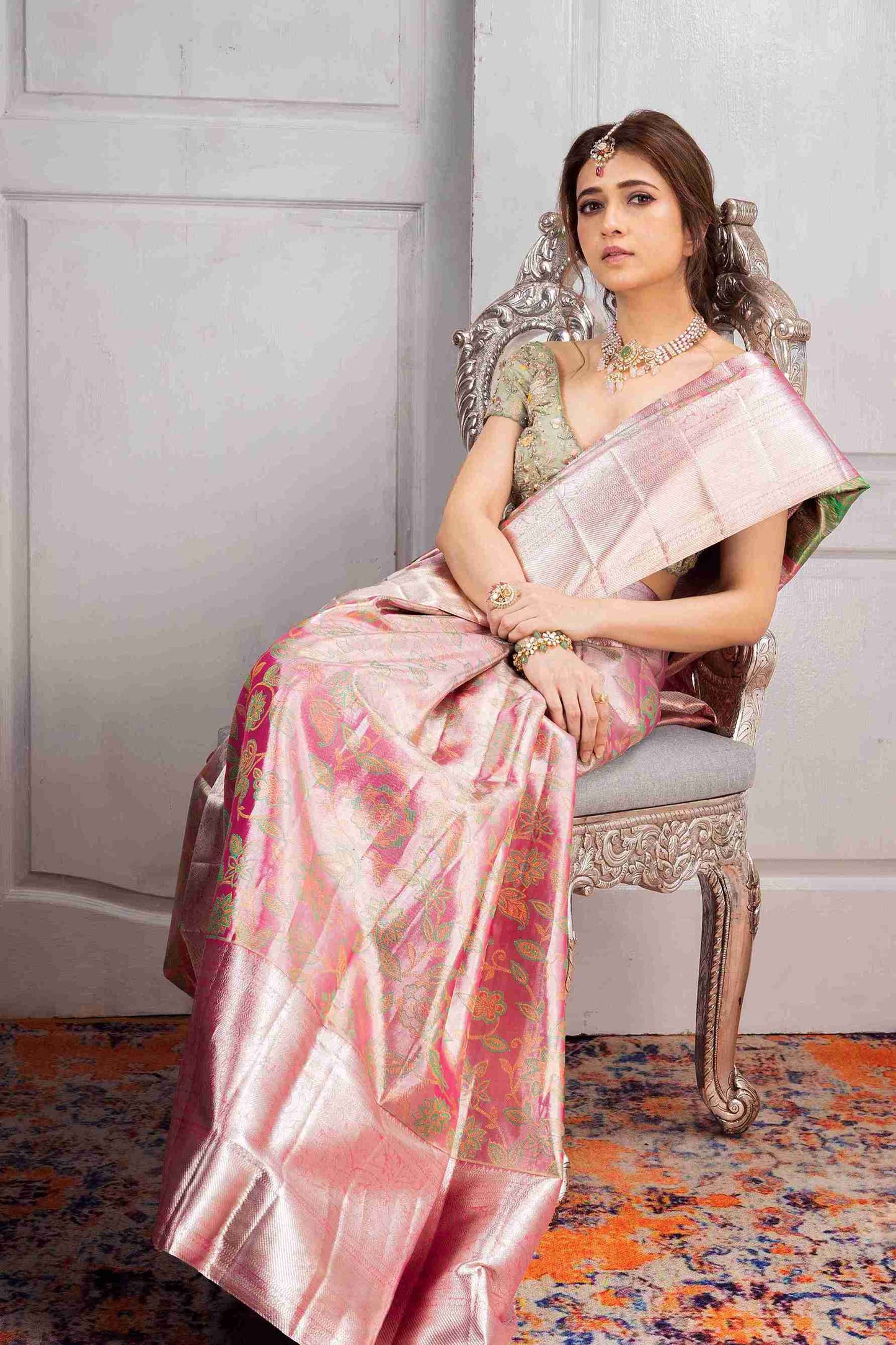 Pink tissue kanjivaram silk saree