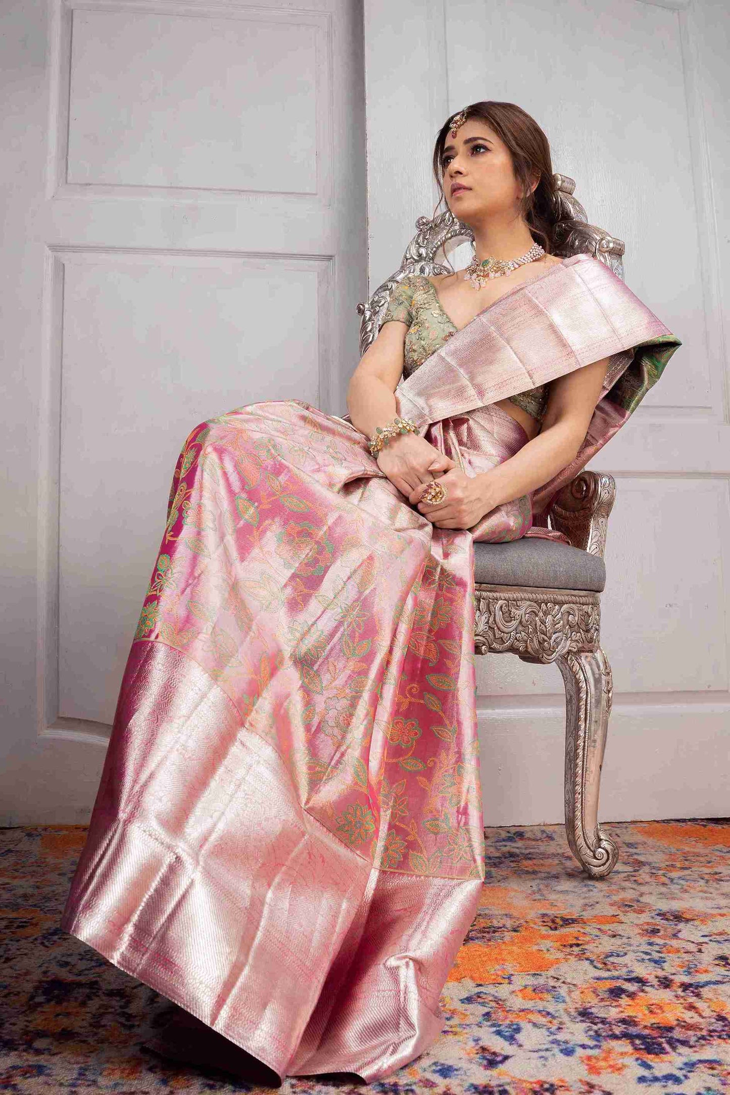 Pink tissue kanjivaram silk saree