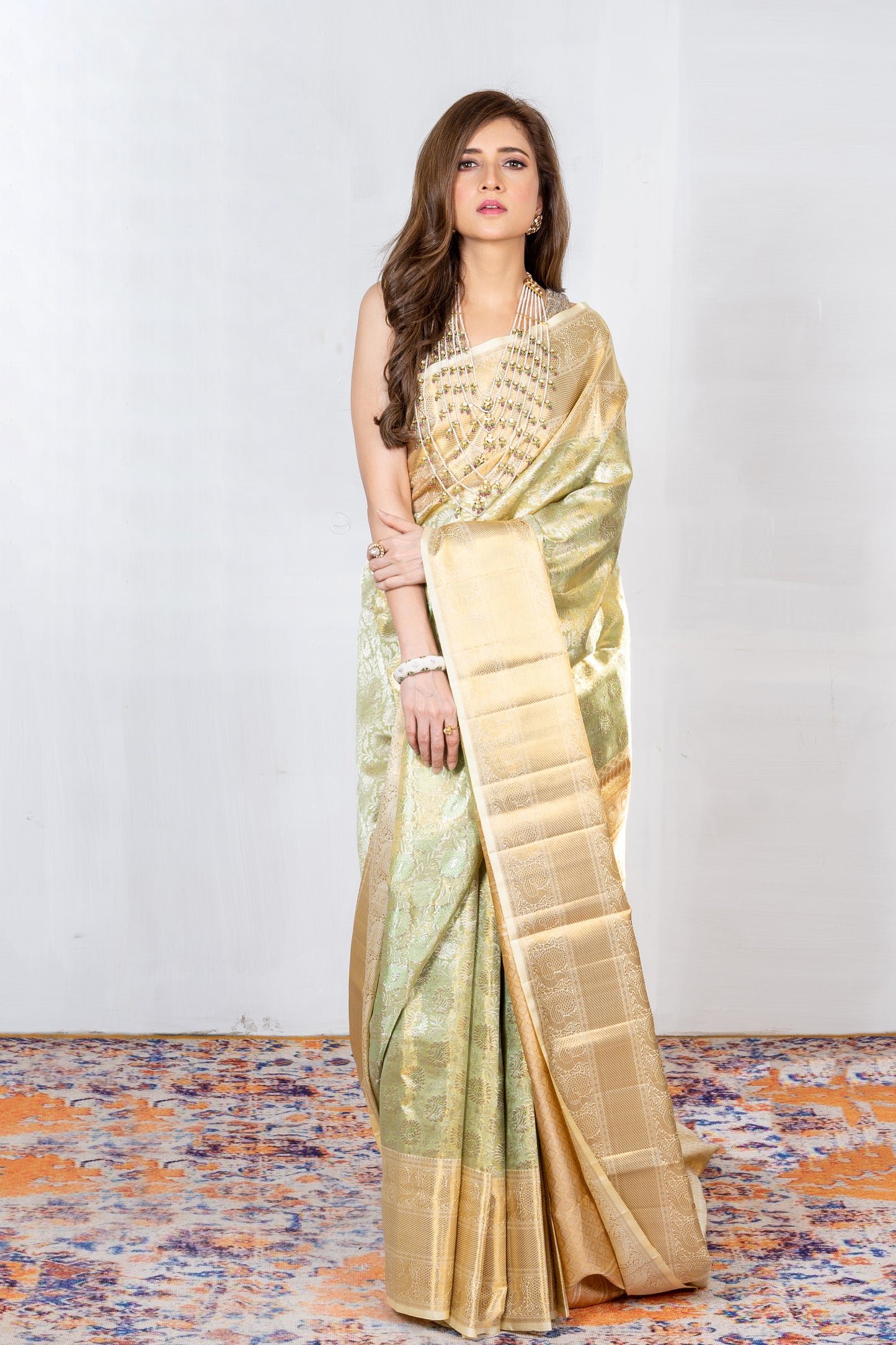 Mint green Tissue Kanjivaram Silk Saree