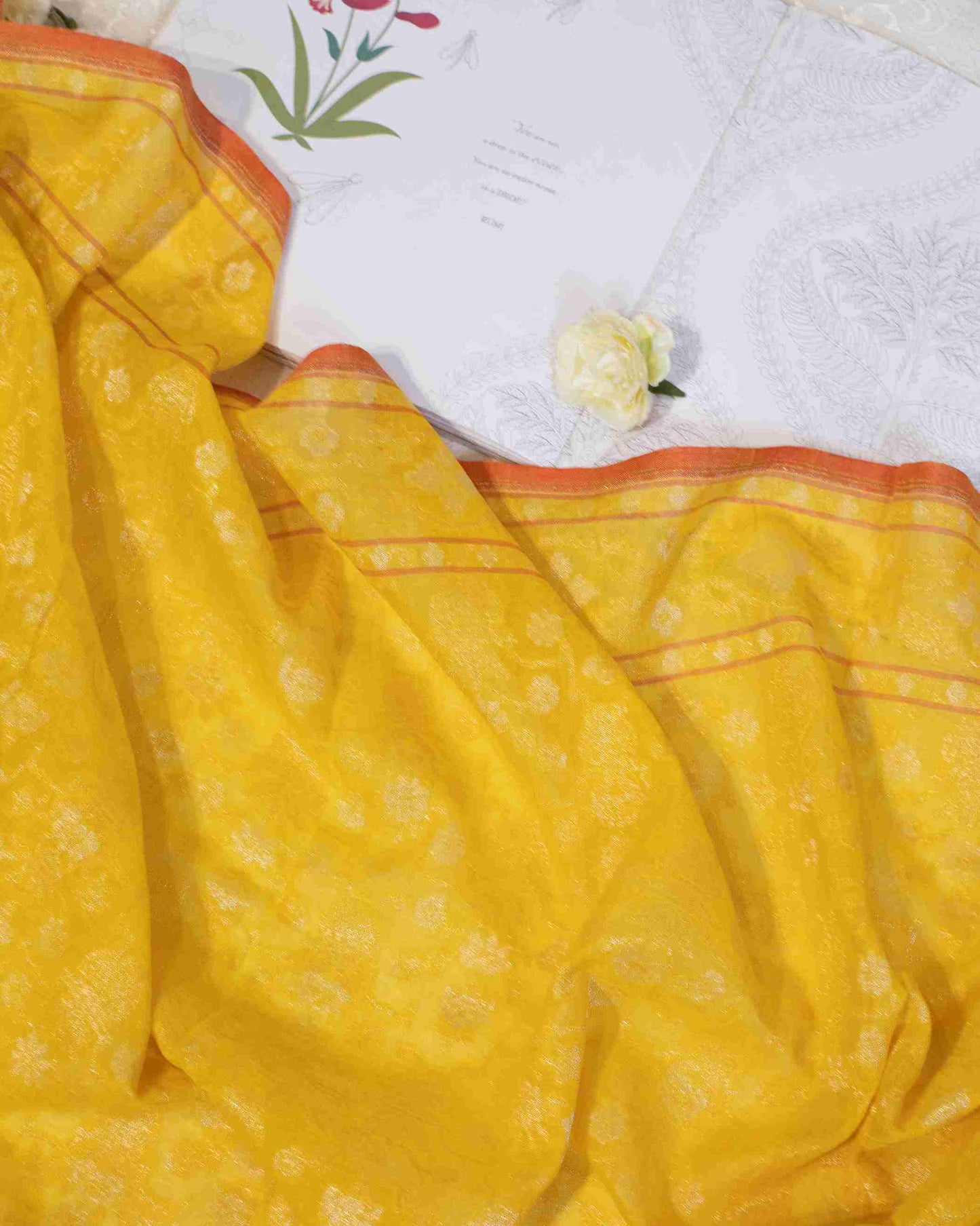 Banarasi Yellow Jamdani Saree with Real Silver Zari