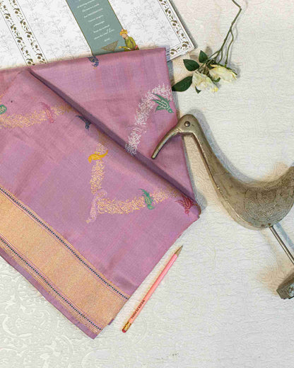 Handwoven Mulberry Banarasi Silk Saree with Minakari Bird Motifs