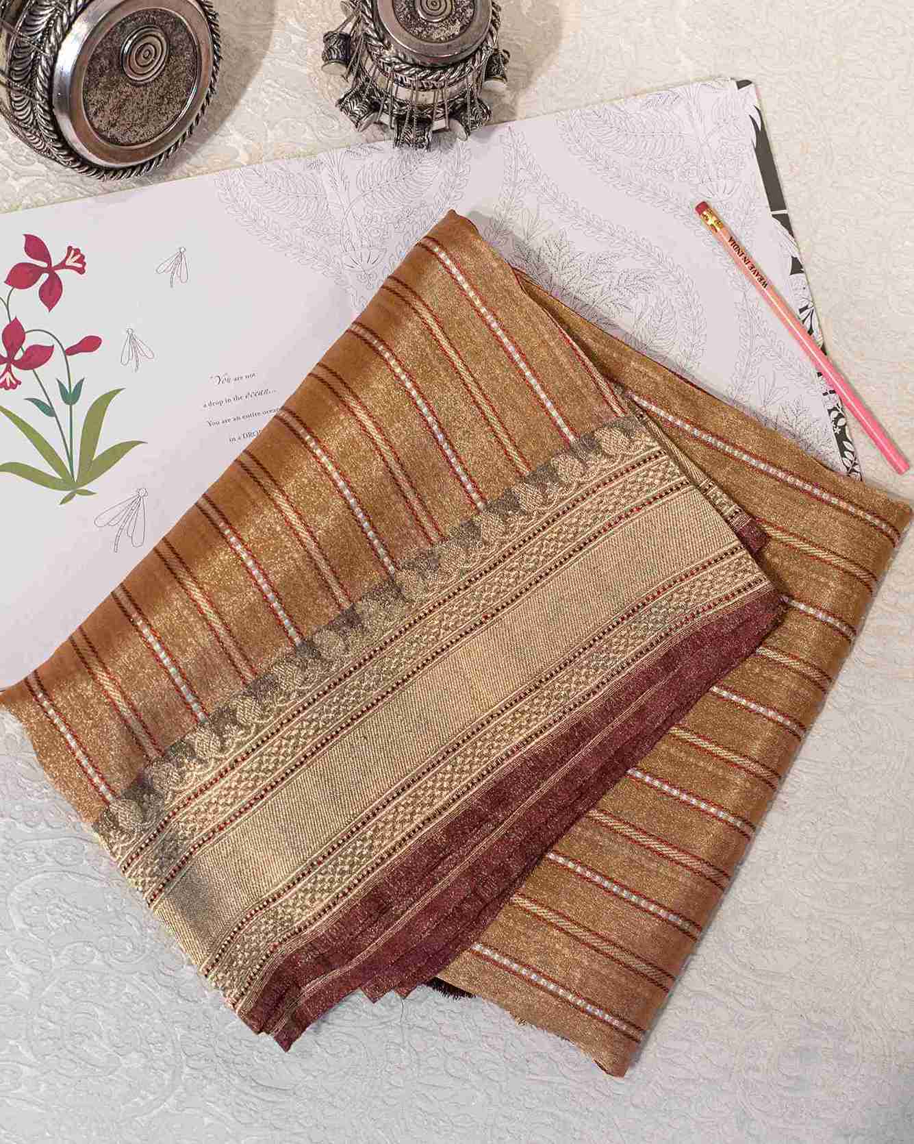 Classic Rust & Dull Gold Banarasi Silk Tissue Saree