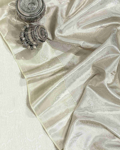 Silver Zari Tissue Floral Brocade Banarasi Saree