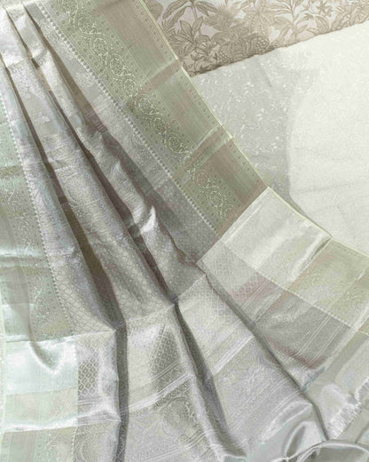 Silver Zari Tissue Floral Brocade Banarasi Saree