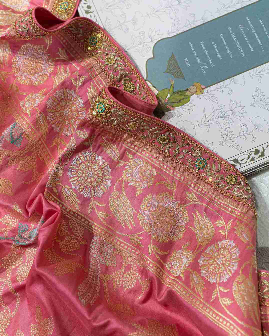 Flamingo Pink Banarasi Silk Kadwa Jaal Saree