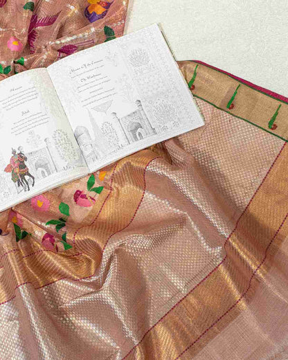 Salmon Pink Kota Saree with Floral Jamdani