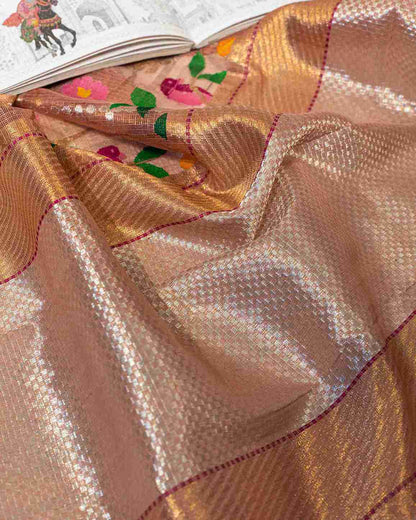 Salmon Pink Kota Saree with Floral Jamdani