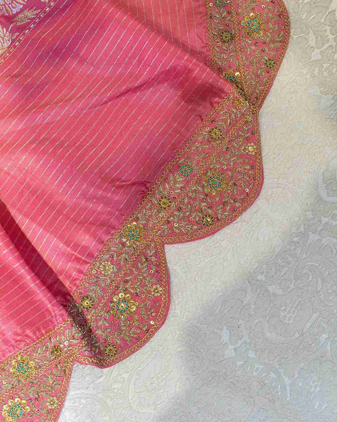 Flamingo Pink Banarasi Silk Kadwa Jaal Saree