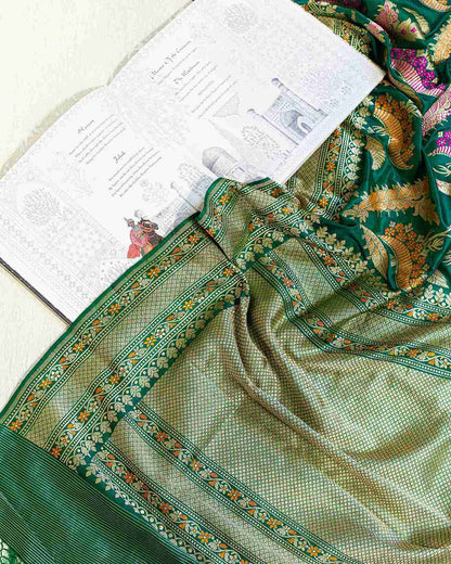 Handwoven Green Banarasi Pure Silk Saree with Meenakari Floral Jaal