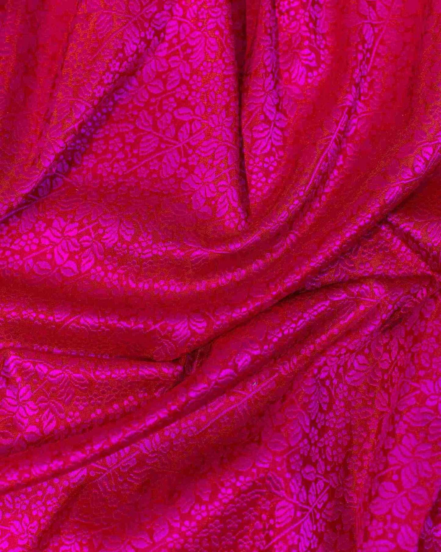 Scarlet Red and Fuchsia Tanchoi Silk Saree with Meenakari Jaal and Kadua Border