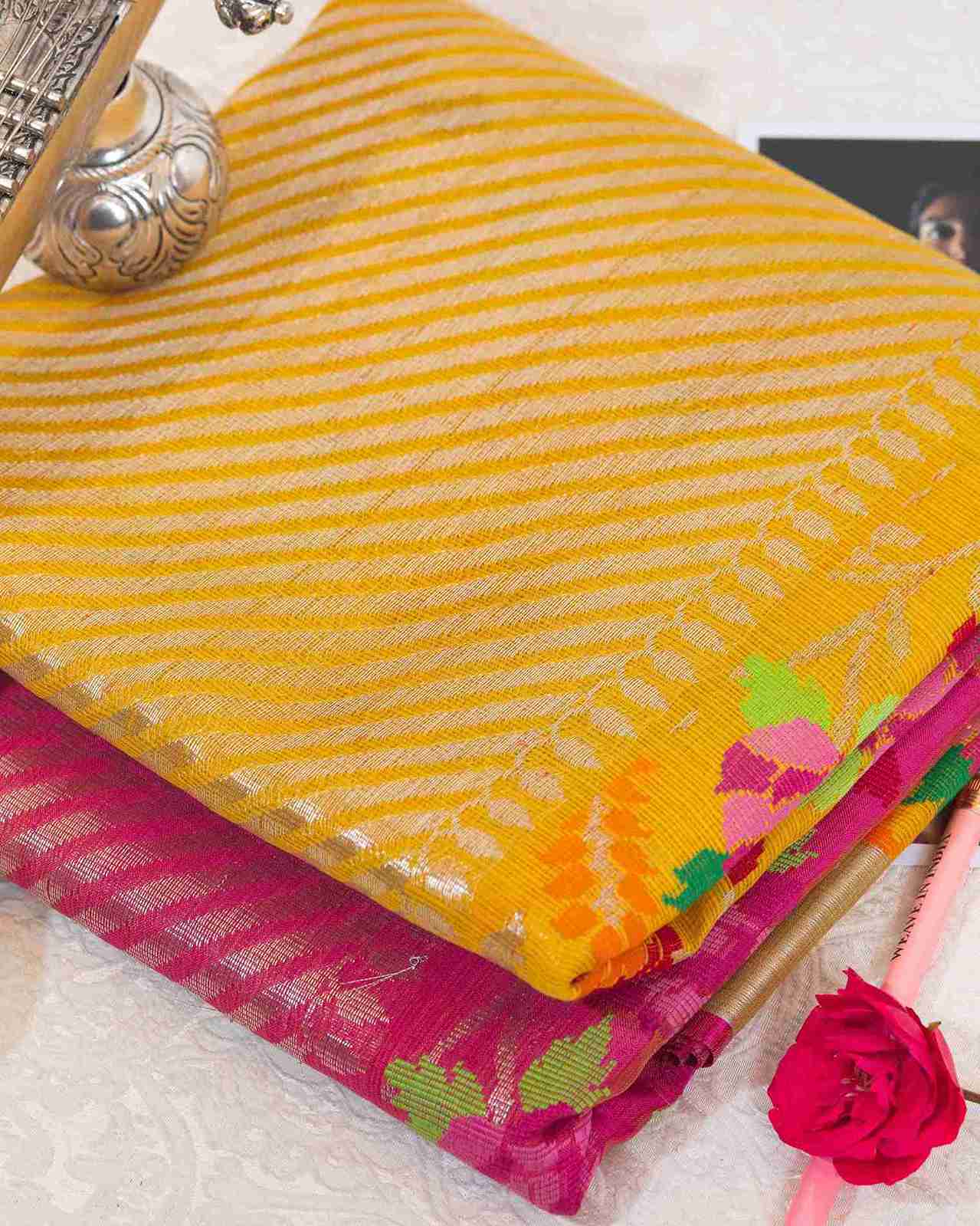 Limited Edition Real Zari Jamdani Kota Saree in Mustard Yellow