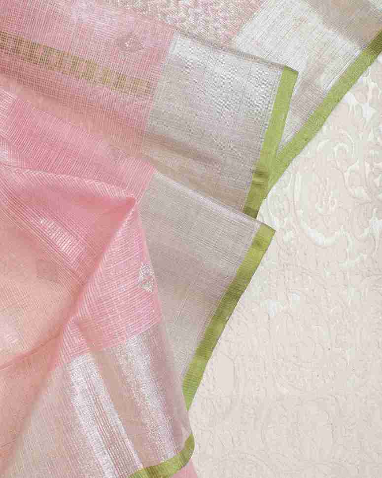 Powder Pink Kota Silk Saree with Luxurious Zari Embroidery