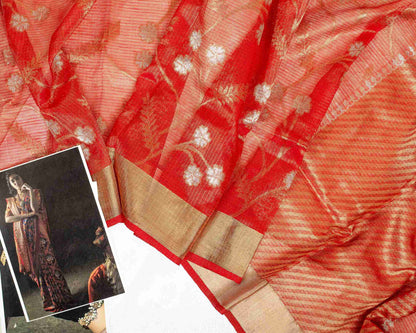 Scarlett Red Tissue Kota Saree