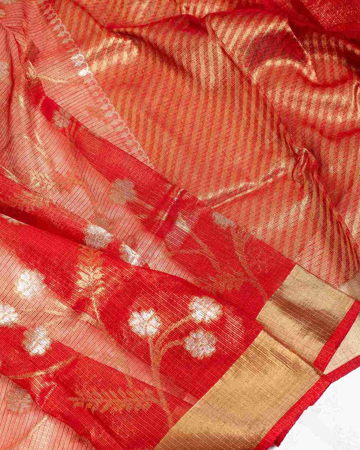 Scarlett Red Tissue Kota Saree