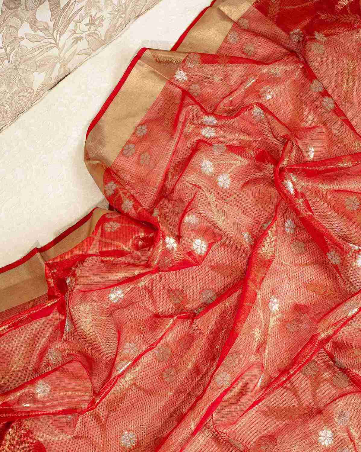 Scarlett Red Tissue Kota Saree