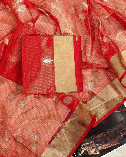 Scarlett Red Tissue Kota Saree