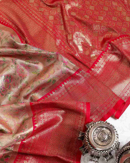 Scarlet Aura - Kanjivaram Minakari Saree