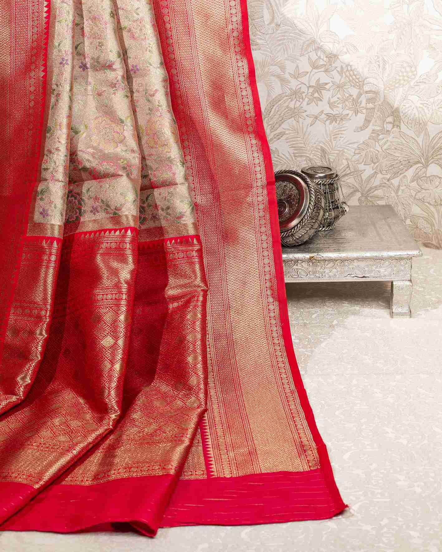 Scarlet Aura - Kanjivaram Minakari Saree