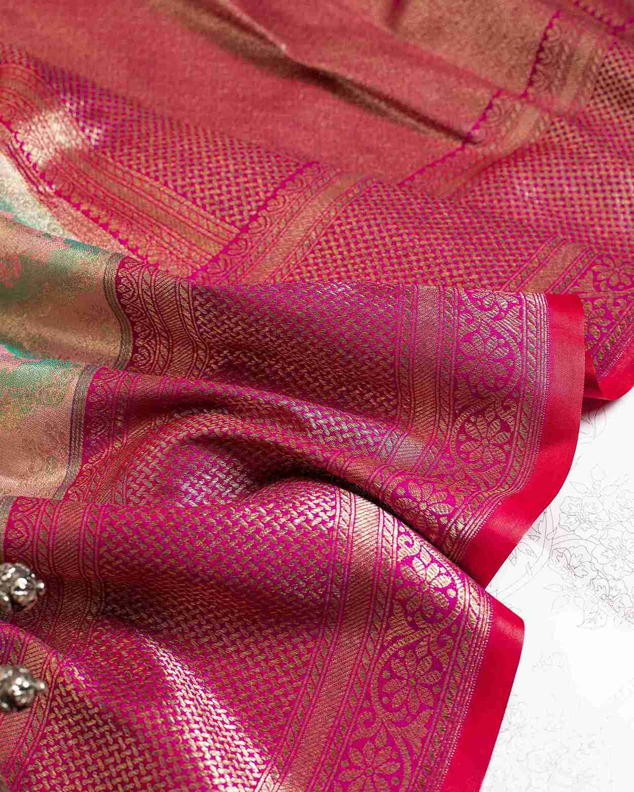 Tiffany Blue and Crystal Rose Pink Kanjeevaram Saree