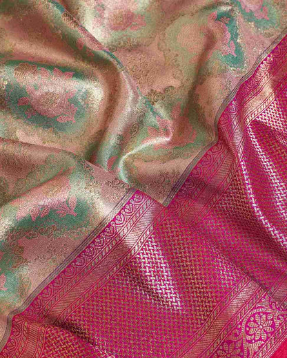 Tiffany Blue and Crystal Rose Pink Kanjeevaram Saree