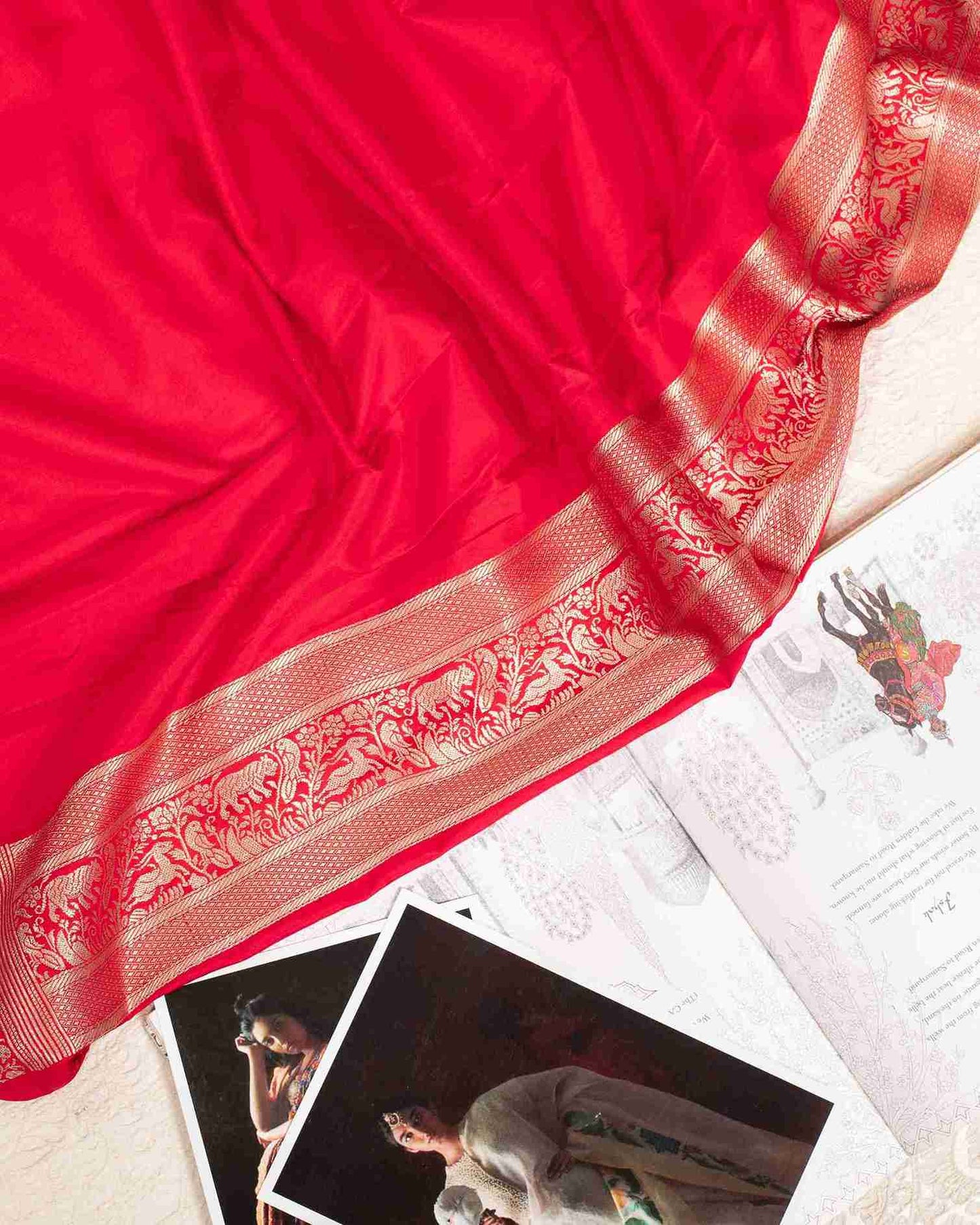 Handwoven Banarasi Brocade Saree in Brick Red