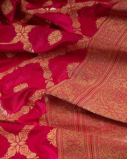 Handwoven Deep Rani Pink Banarasi Katan Silk Saree