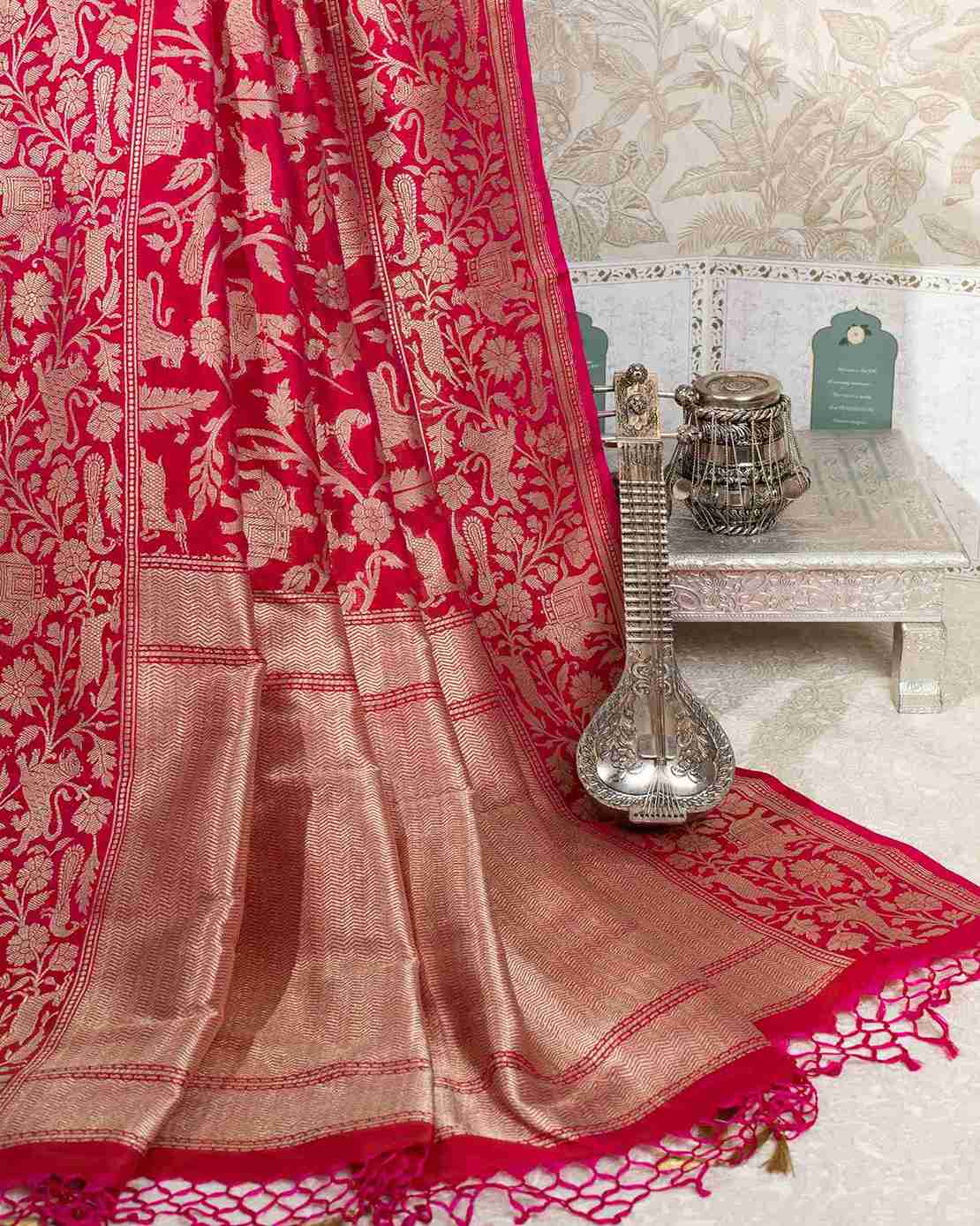 A Royal Banarasi Shikargah in Deep Rani Pink