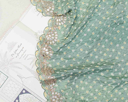 Mint Green Bandhini Saree with Hand Embroidered Gota Border