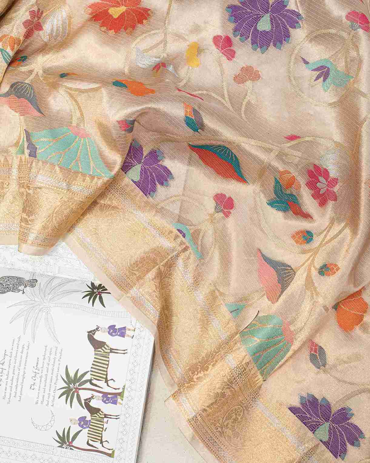 Gold Tissue Kota Paithani Saree with Floral Jaal