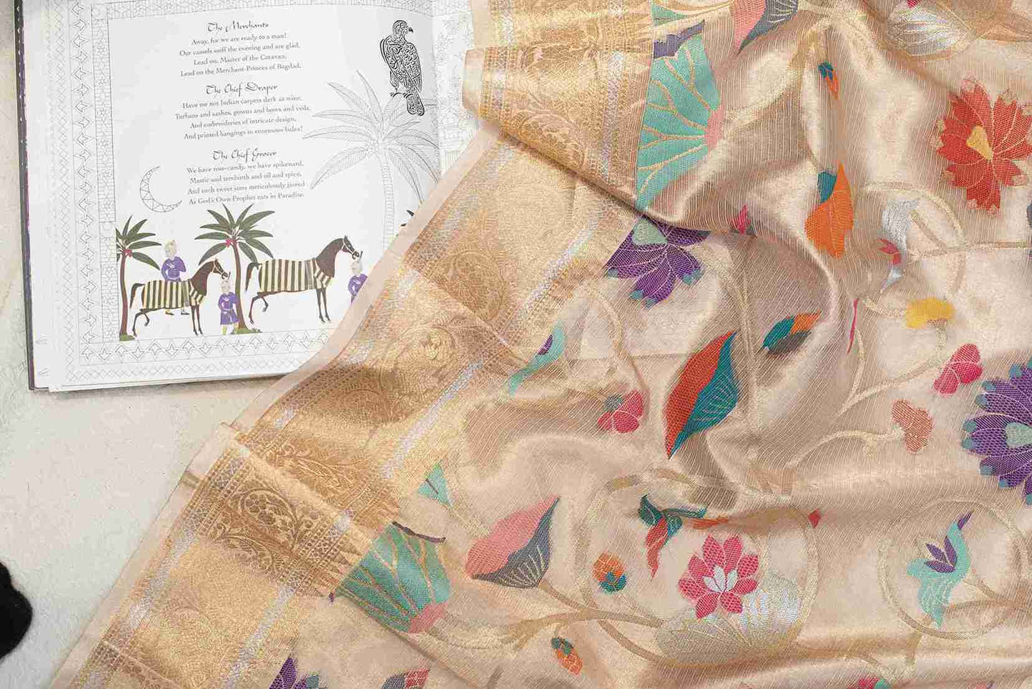 Gold Tissue Kota Paithani Saree with Floral Jaal