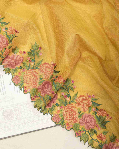 Chartreuse Crush Tissue Sari with Floral Border