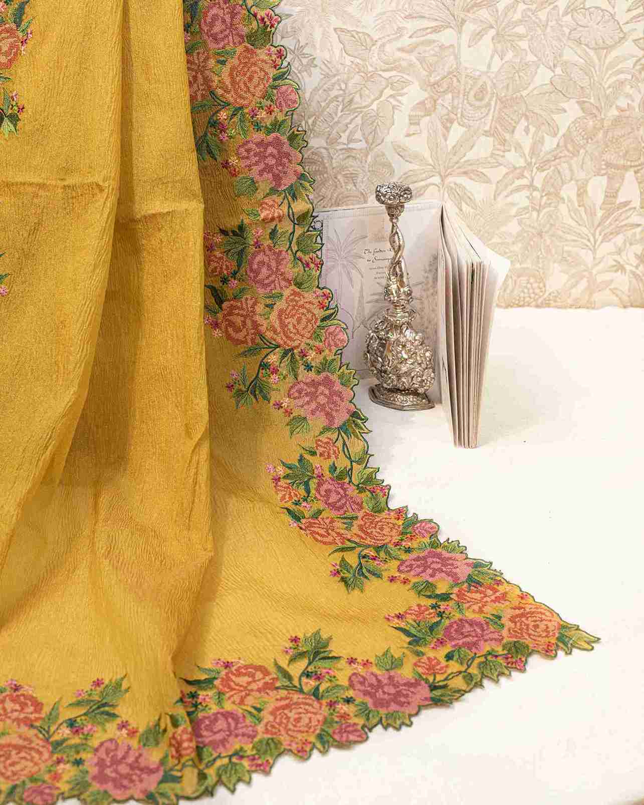 Chartreuse Crush Tissue Sari with Floral Border