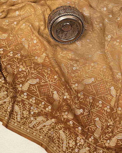 Beige Shaded Shikargah Bandhini Sari