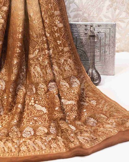 Beige Shaded Shikargah Bandhini Sari