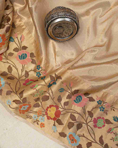 Gold Kota Tissue Saree with Floral Paithani Border