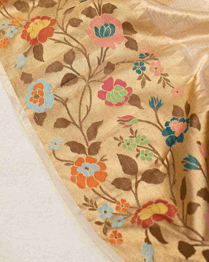 Gold Kota Tissue Saree with Floral Paithani Border