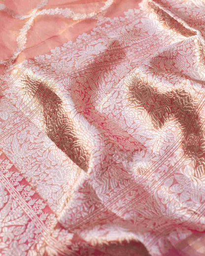 Onion Pink Banarasi Tissue Saree with Silver Zari Geometric Pattern