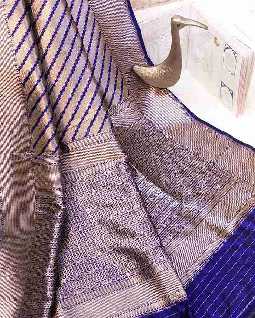 Navy Blue Metallic Handwoven Banarasi Silk Saree