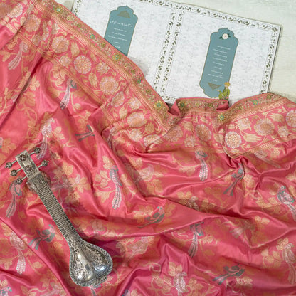 Flamingo Pink Banarasi Silk Kadwa Jaal Saree