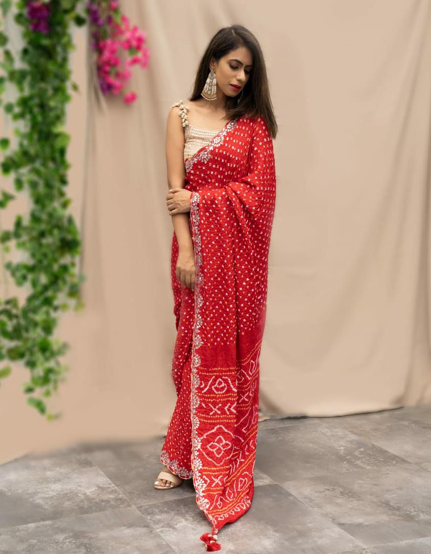 Stylemuze Pavitra Sagar in Scarlet Red Bandhani Saree