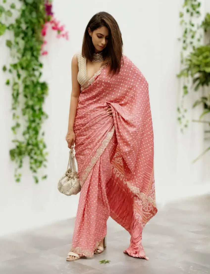 Stylemuze Pavitra Sagar in Old Rose Pink Bandhani Saree