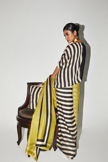 Lime Gold Stripe Tissue Saree