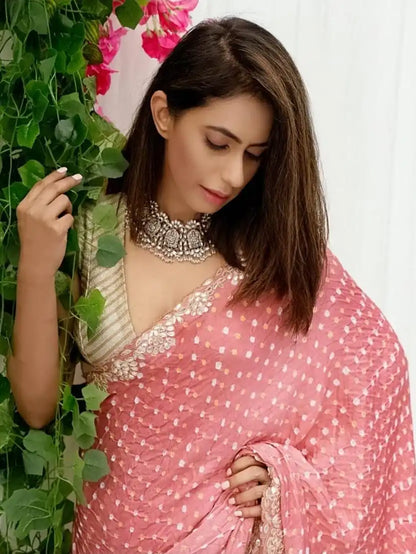 Stylemuze Pavitra Sagar in Old Rose Pink Bandhani Saree