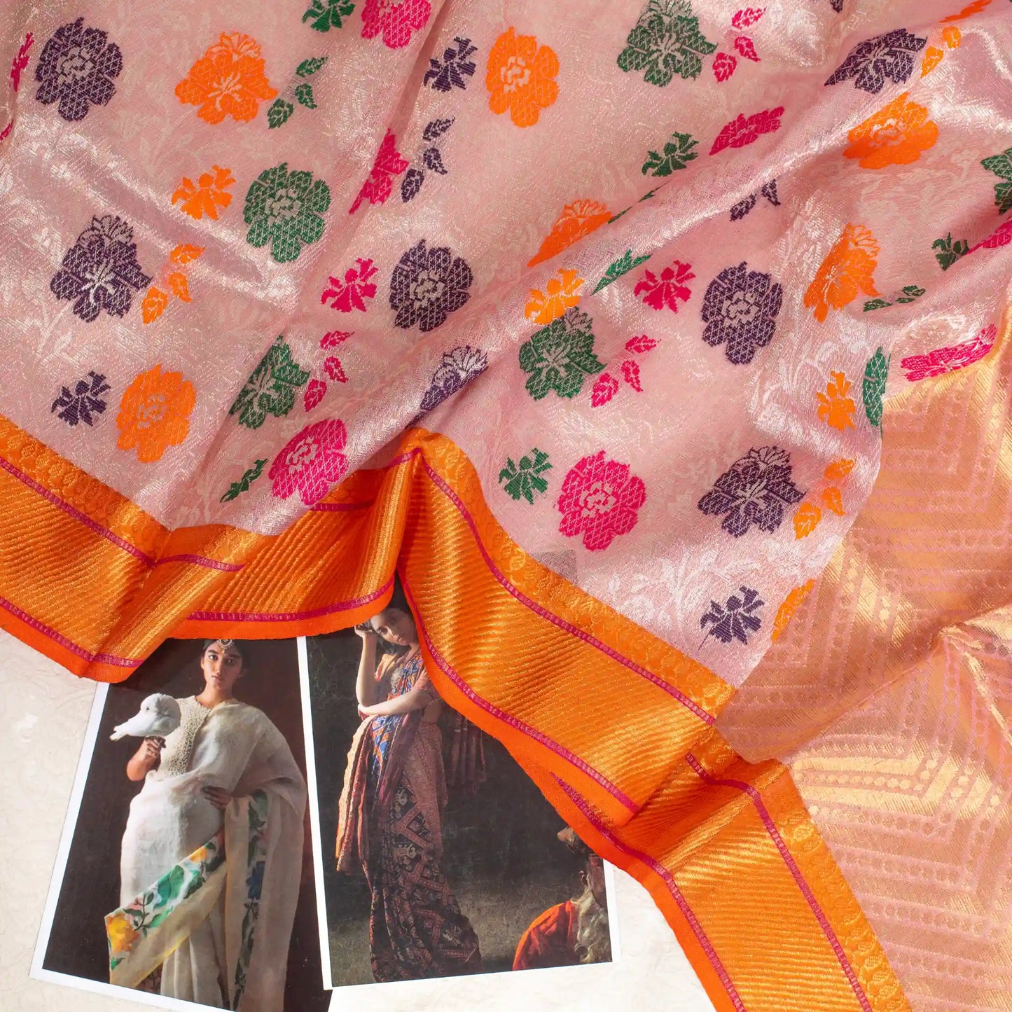 Blush Pink Handwoven Real Zari Double Tissue Kota Saree