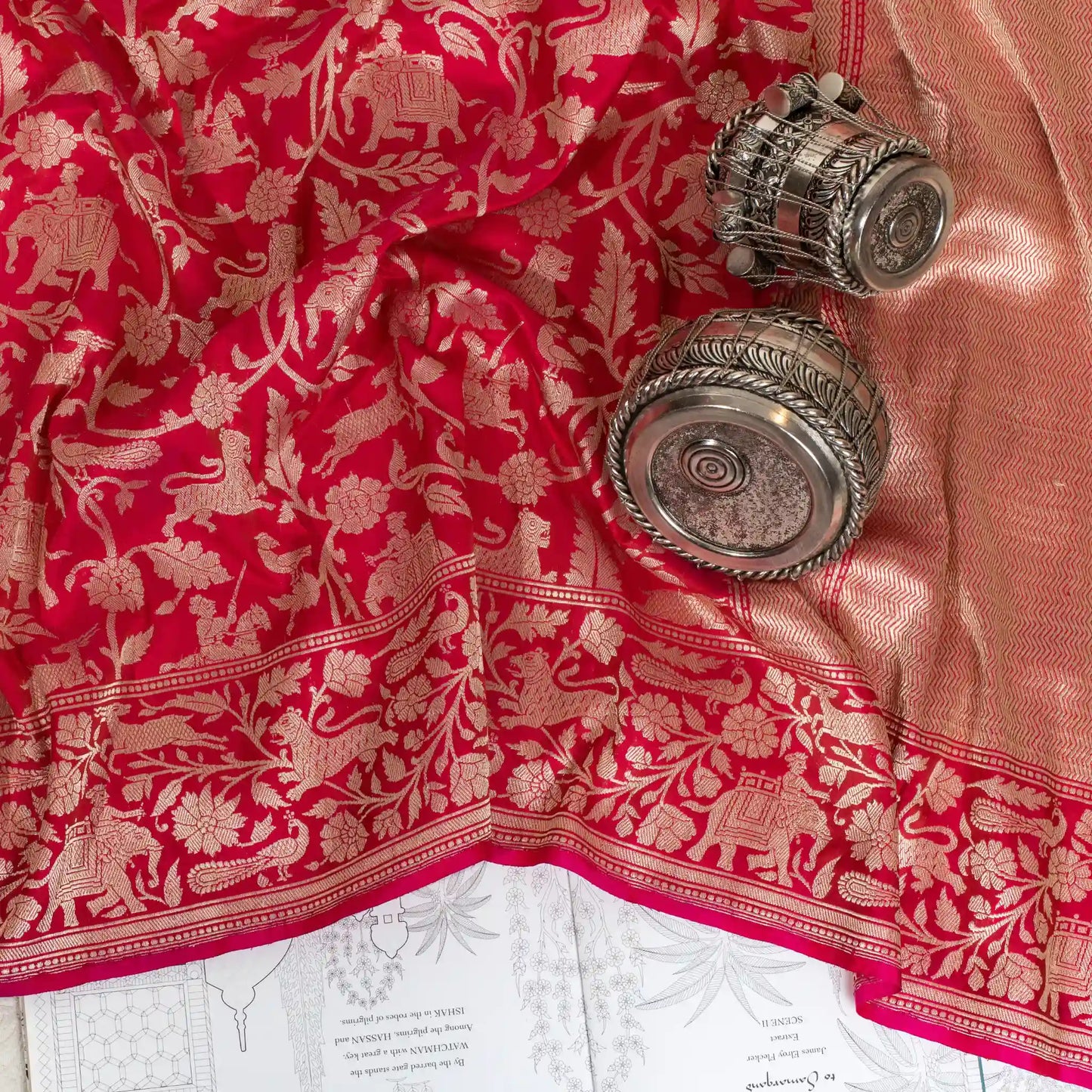 A Royal Banarasi Shikargah in Deep Rani Pink