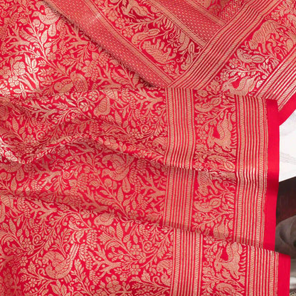 Handwoven Banarasi Brocade Saree in Brick Red