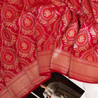 Rubine Red Limited Edition Handwoven Banarasi Saree