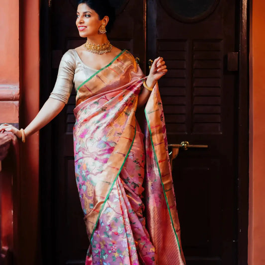 Stylewali in Rose Gold Kota Doria Saree