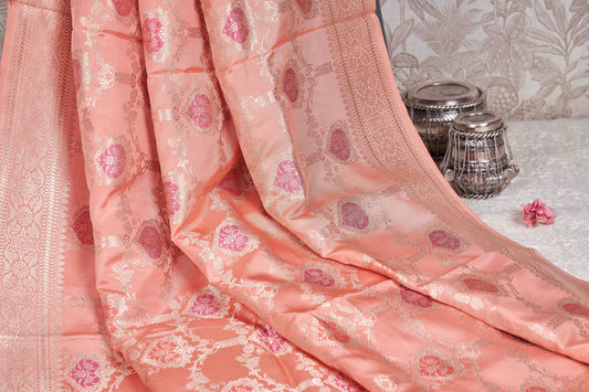 Peach Banarasi Silk Saree